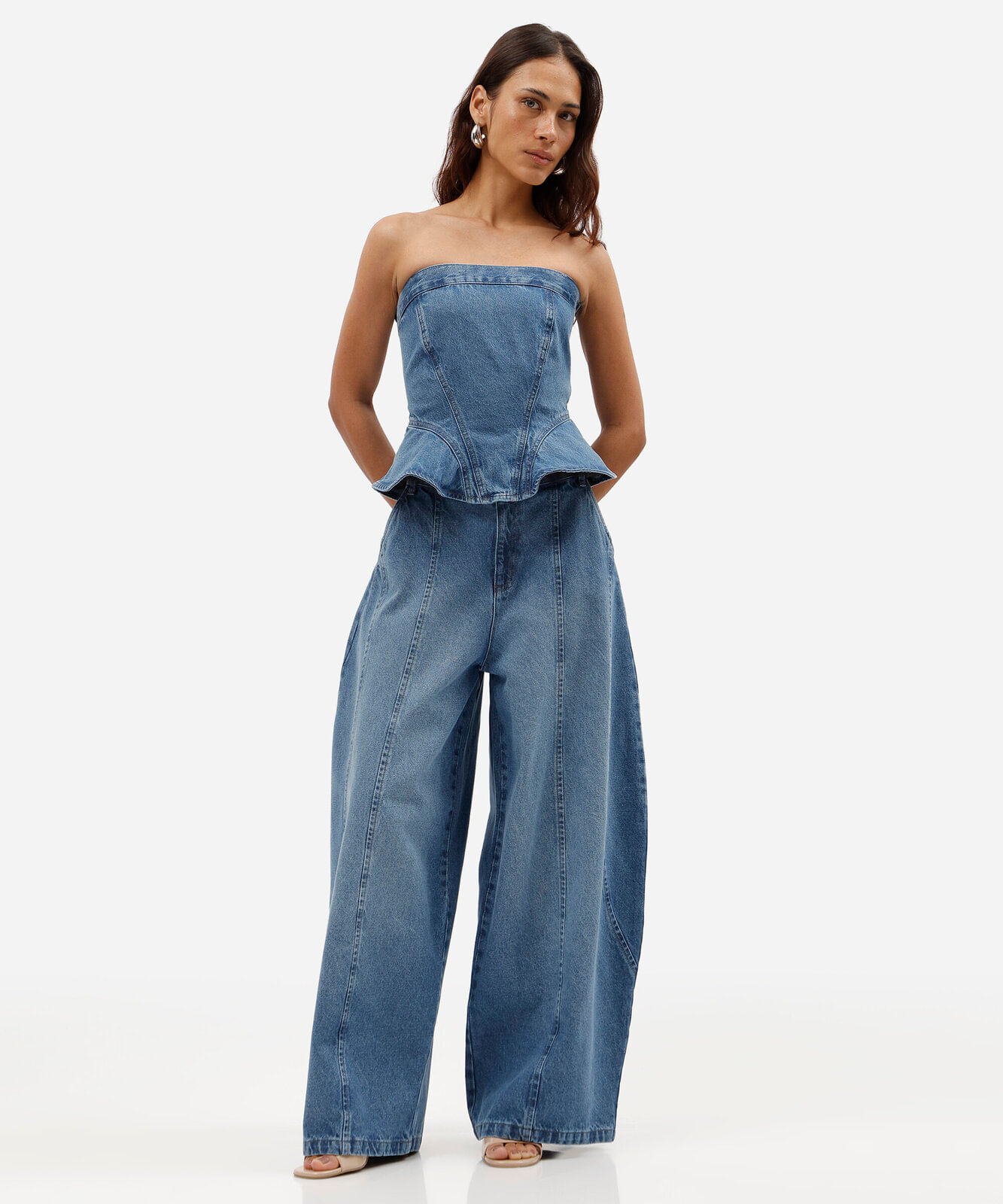 blusa peplum feminina jeans sem alça azul