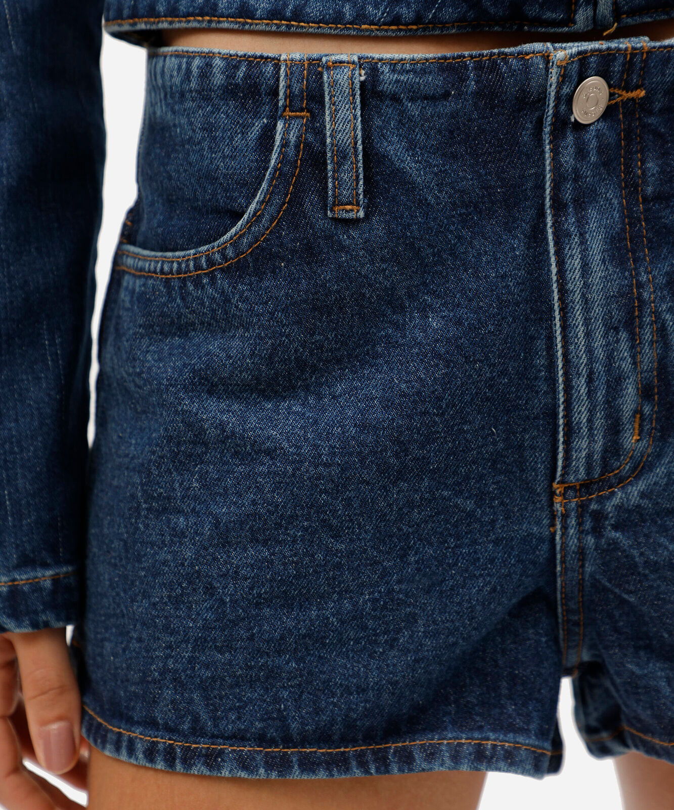 short curto feminino jeans cintura média azul