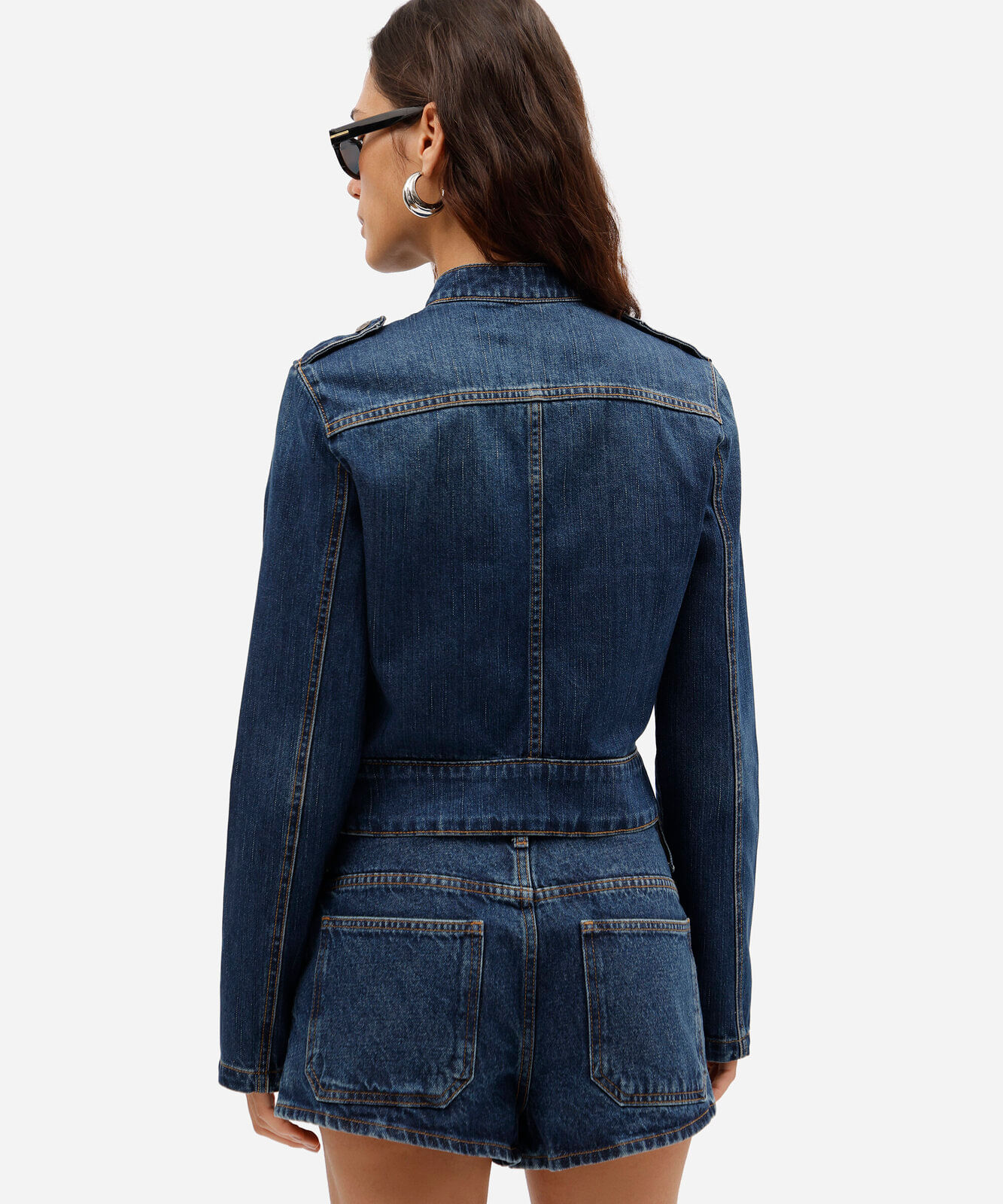 jaqueta feminina jeans militar azul