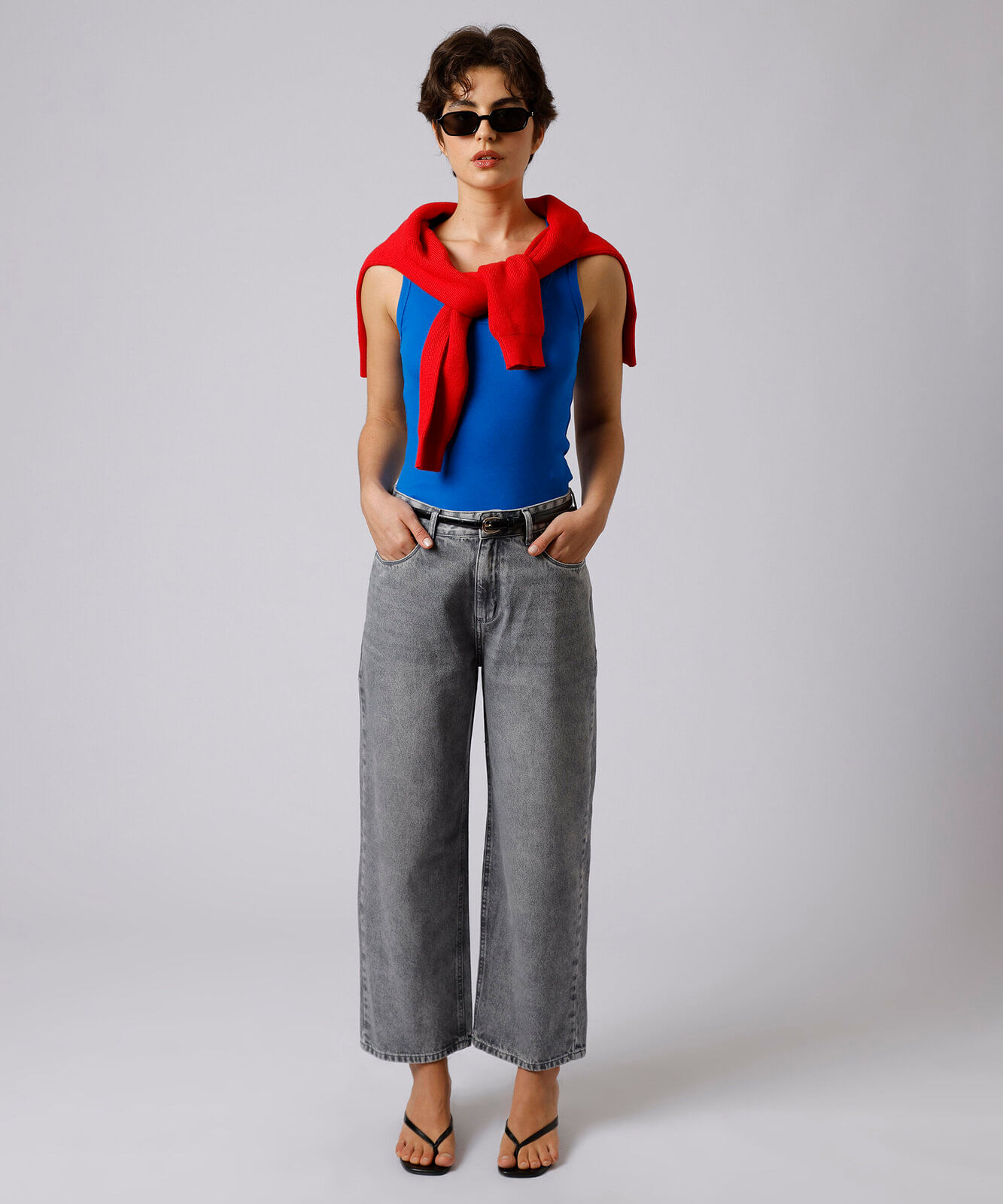 calça reta petit feminina roma mindset cinza