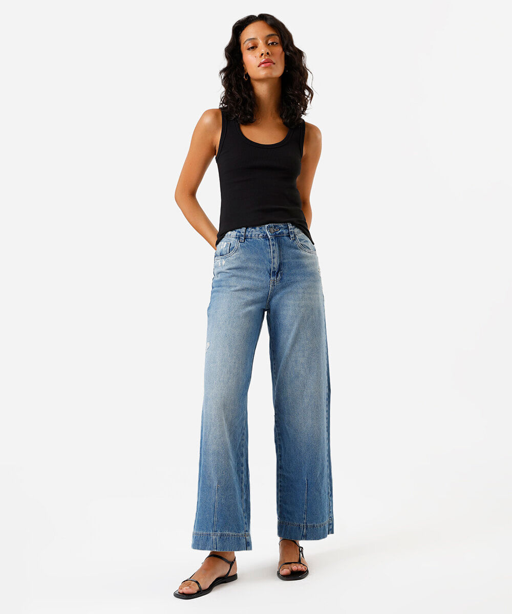 calça feminina jeans wide petit pence barra sawary azul