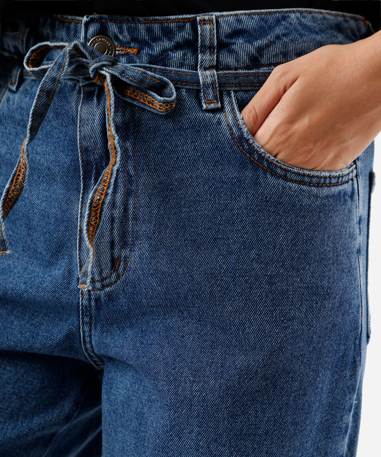 calça wide leg petit feminina jeans com cordão sawary azul