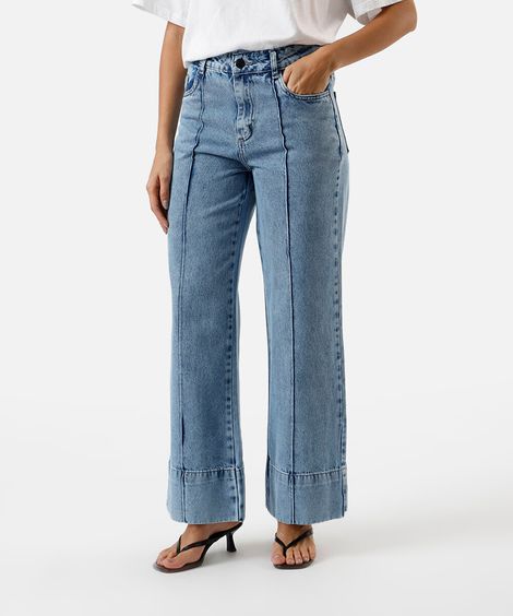 calça wide leg petit jeans com nervura sawary azul