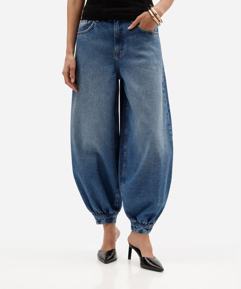 calça balonê feminina jeans cintura média azul