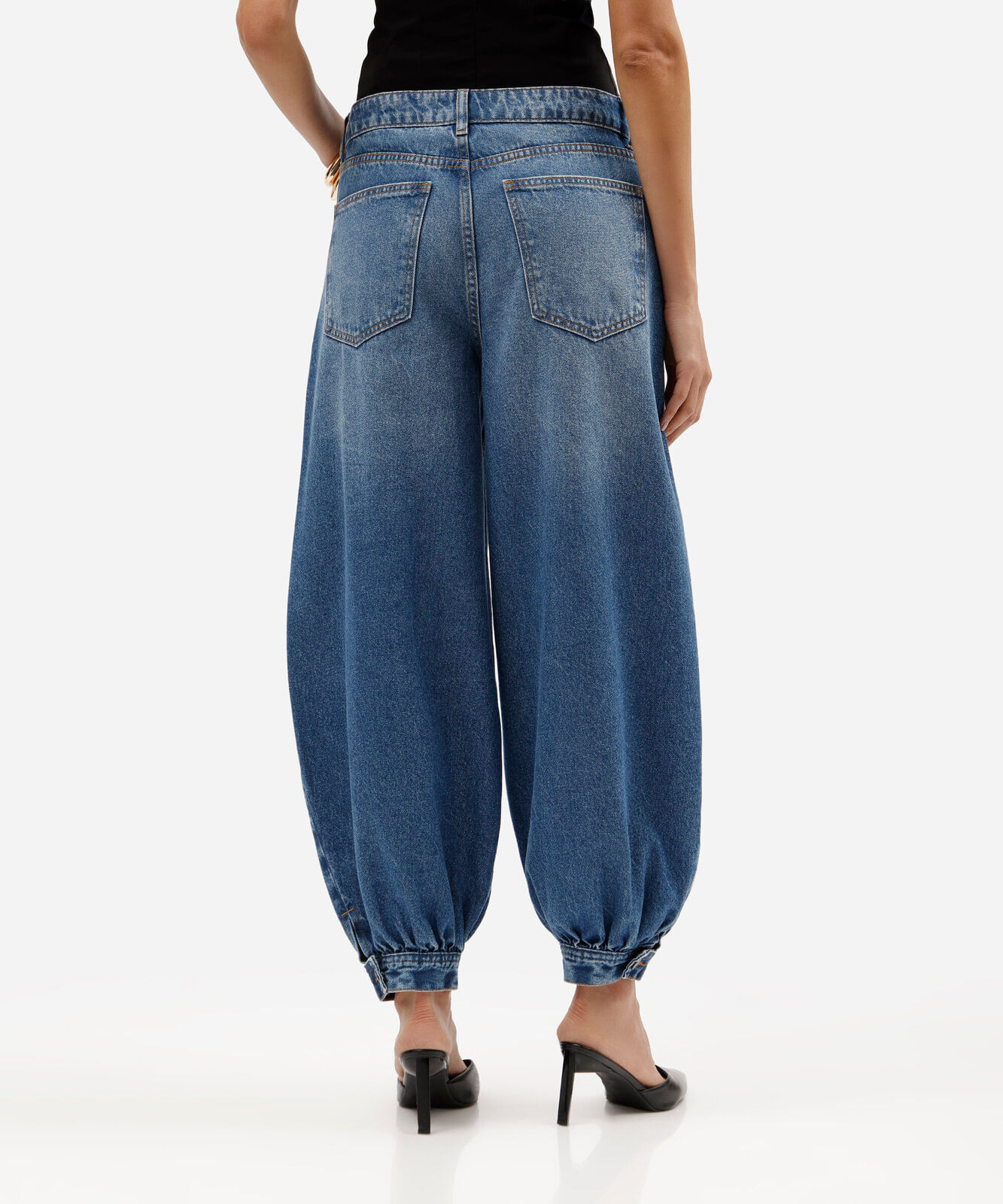 calça balonê feminina jeans cintura média azul
