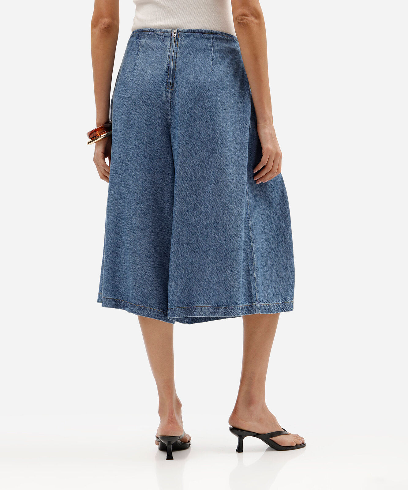 bermuda maxi jorts feminina jeans com pregas cintura alta azul