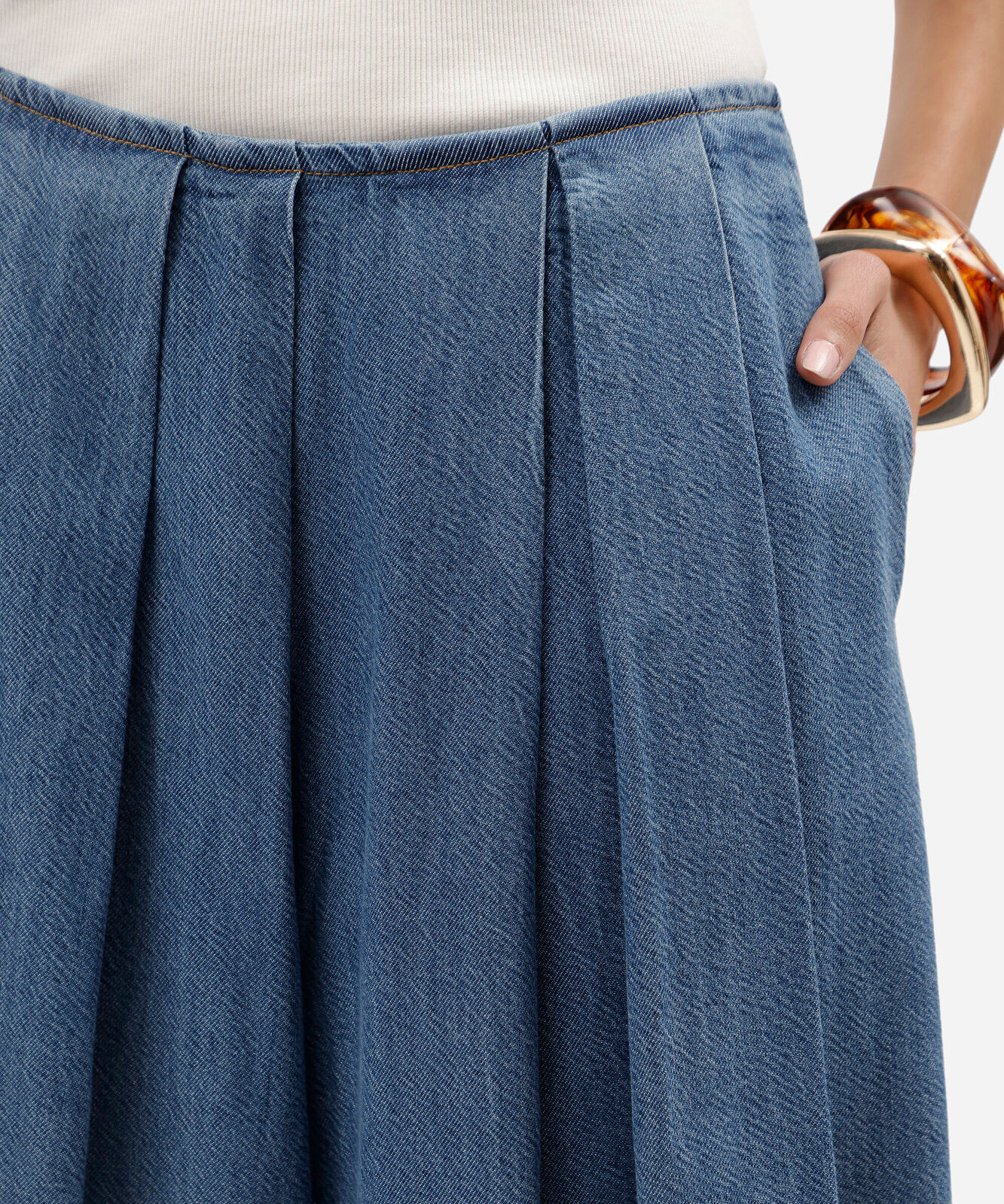 bermuda maxi jorts feminina jeans com pregas cintura alta azul