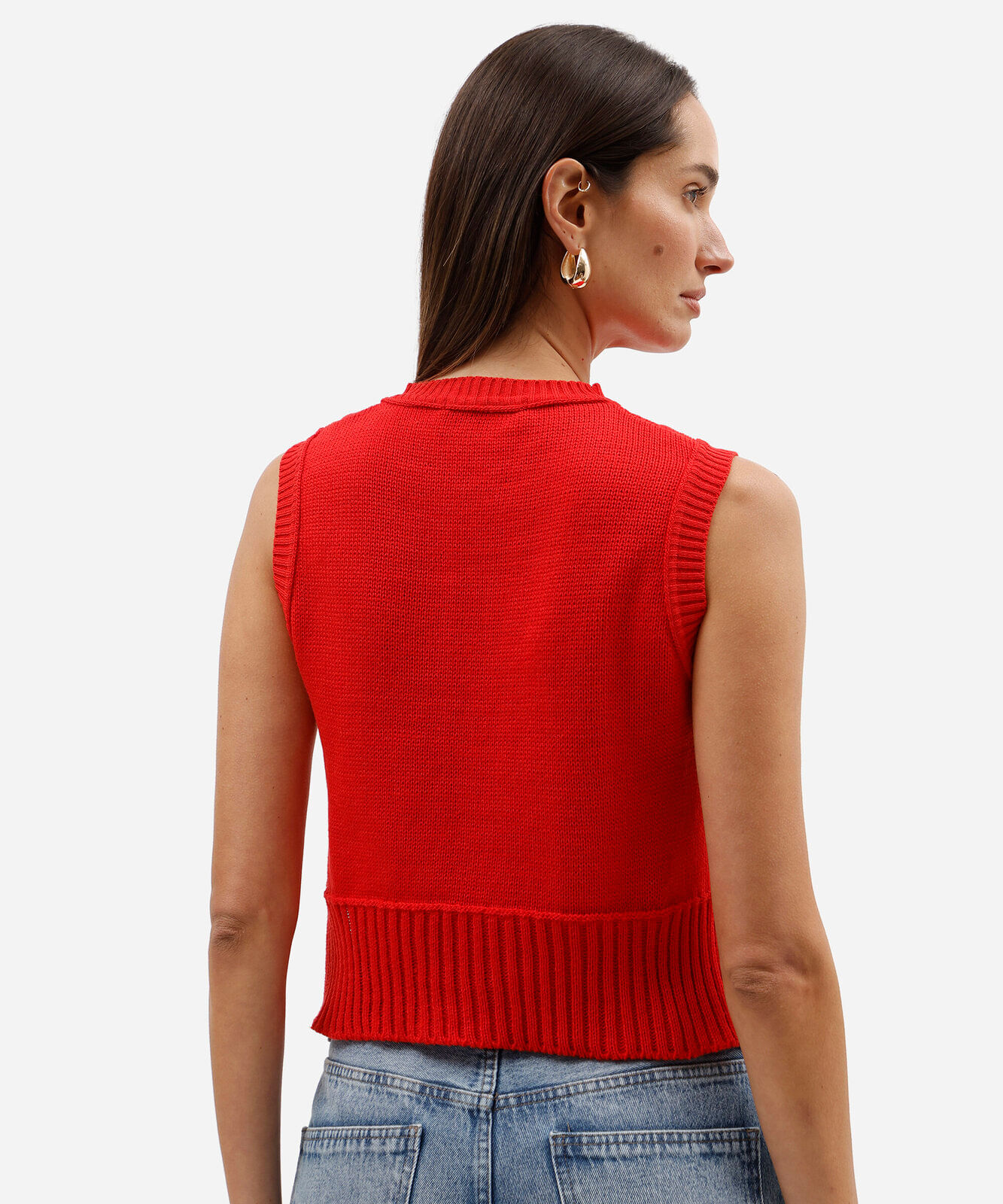 colete feminino de tricot trançado vermelho