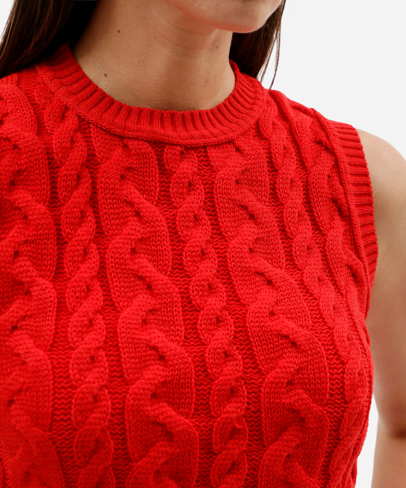 colete feminino de tricot trançado vermelho