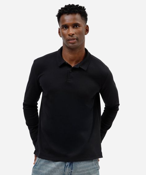 polo masculina com algodão manga longa preta