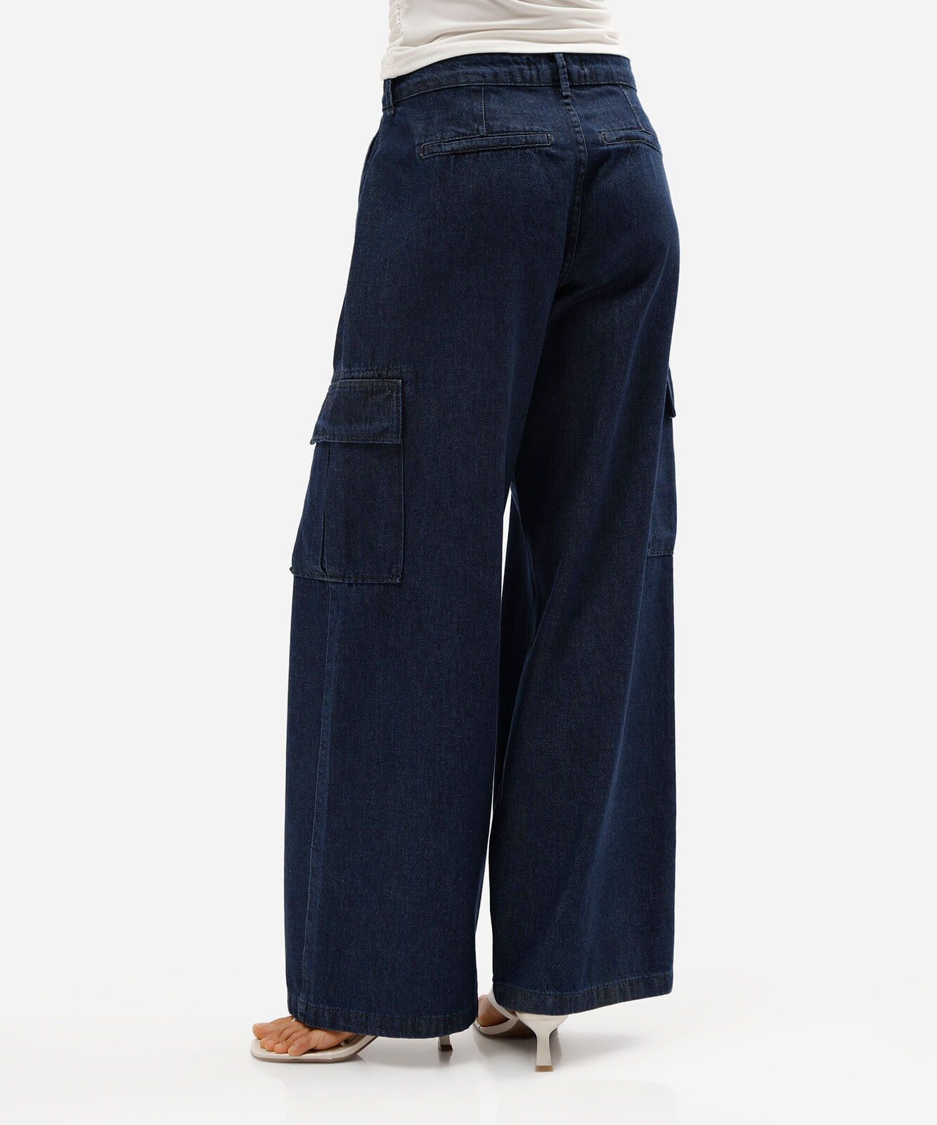 calça skater cargo feminina jeans cintura média azul