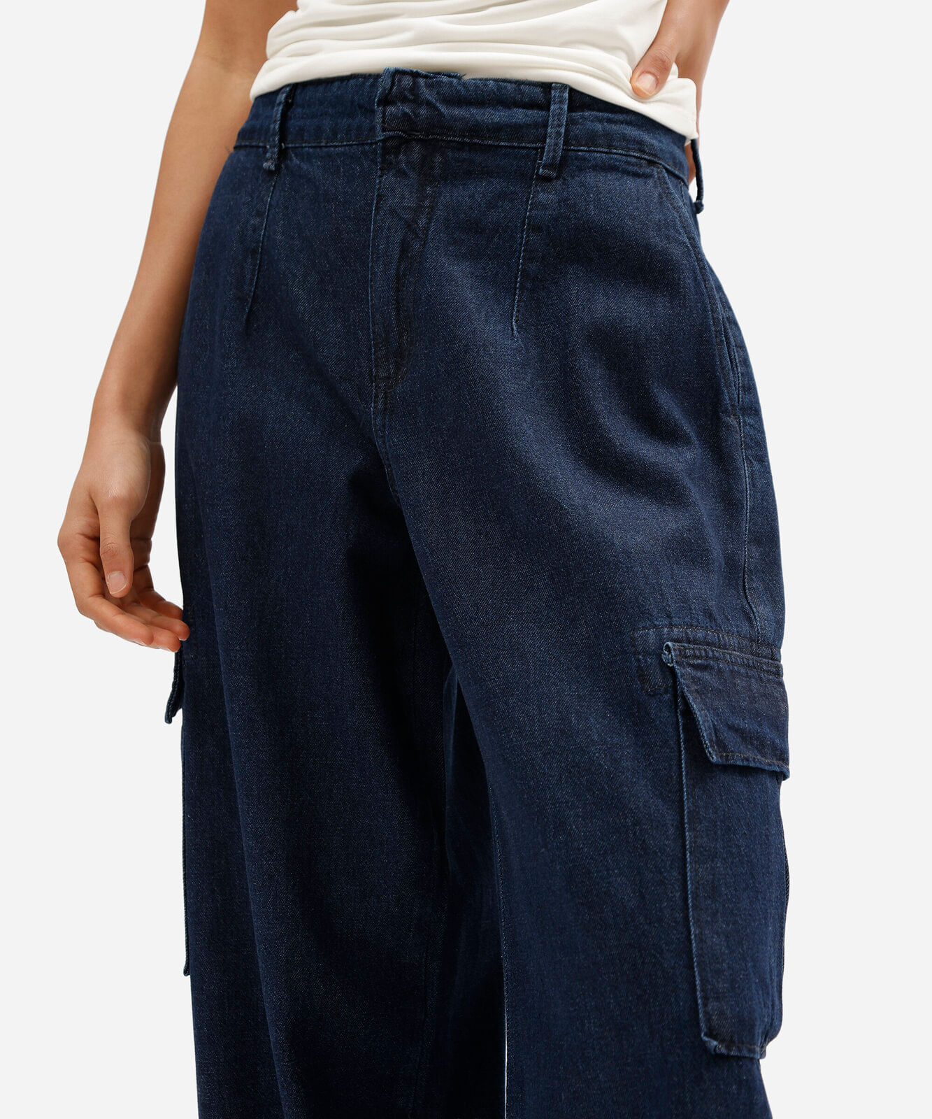calça skater cargo feminina jeans cintura média azul