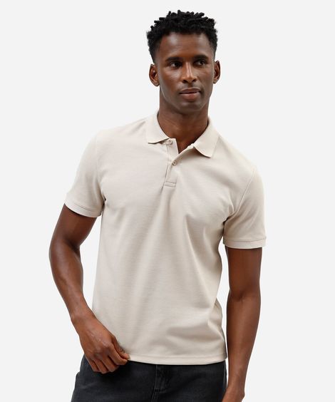 camisa polo slim masculina em malha texturizada bege