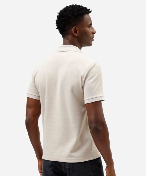camisa polo slim masculina em malha texturizada bege