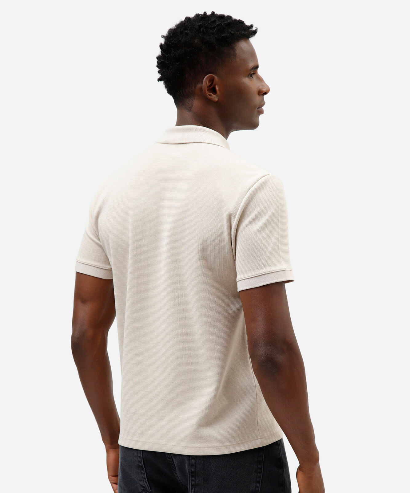 camisa polo slim masculina em malha texturizada bege