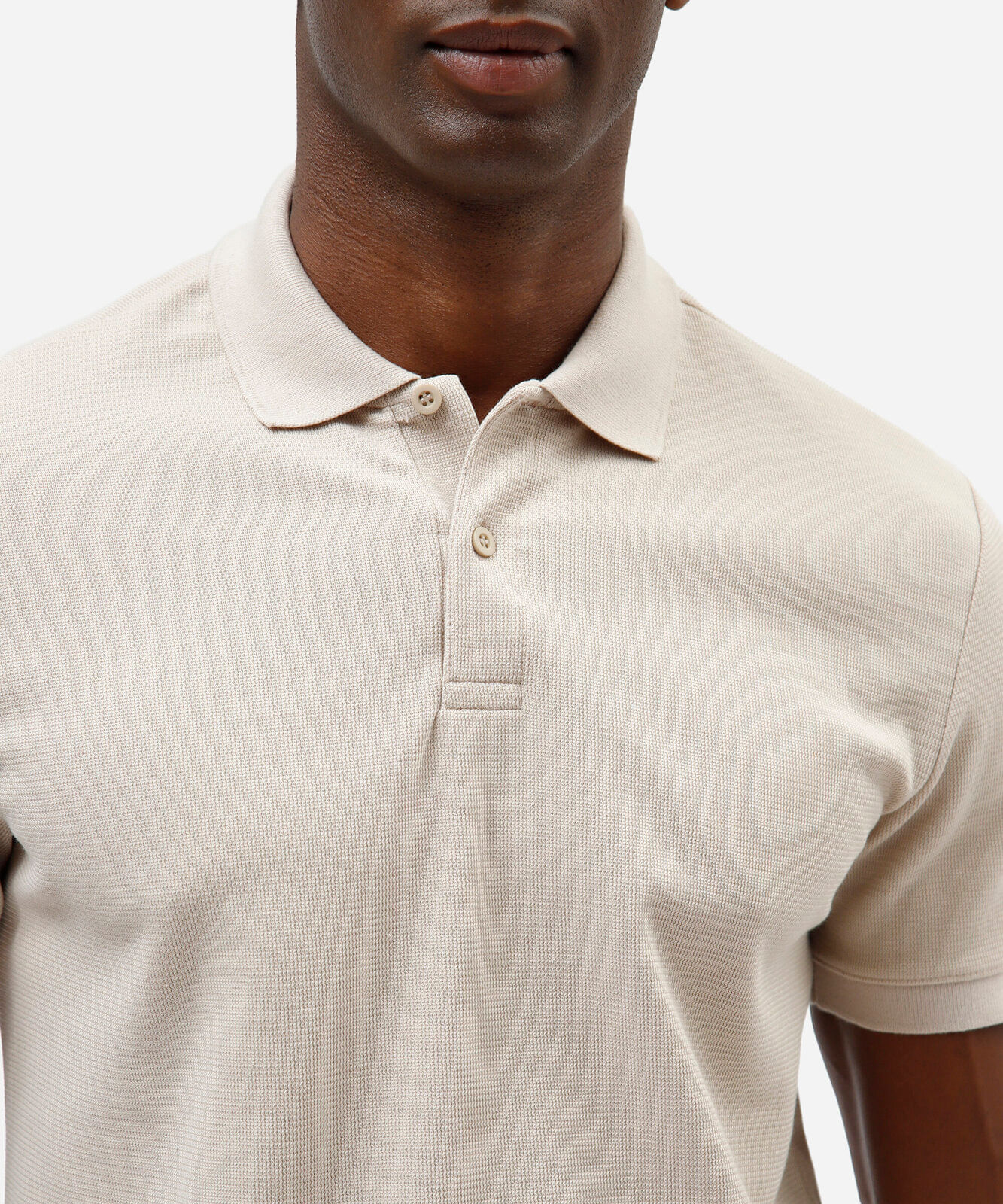 camisa polo slim masculina em malha texturizada bege