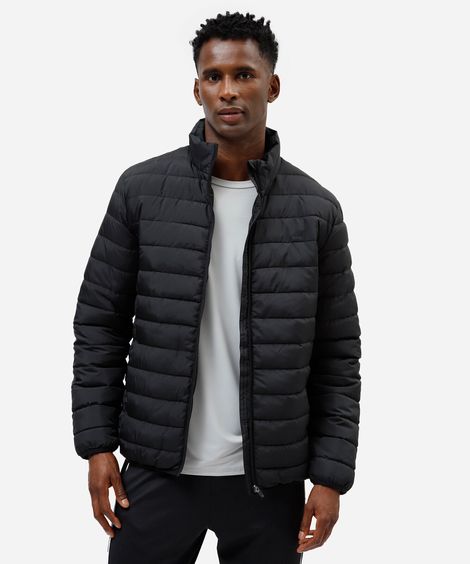 jaqueta puffer esportiva masculina gola alta preta