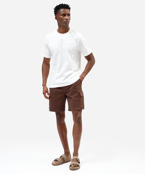 bermuda cargo masculina de sarja cós elástico marrom
