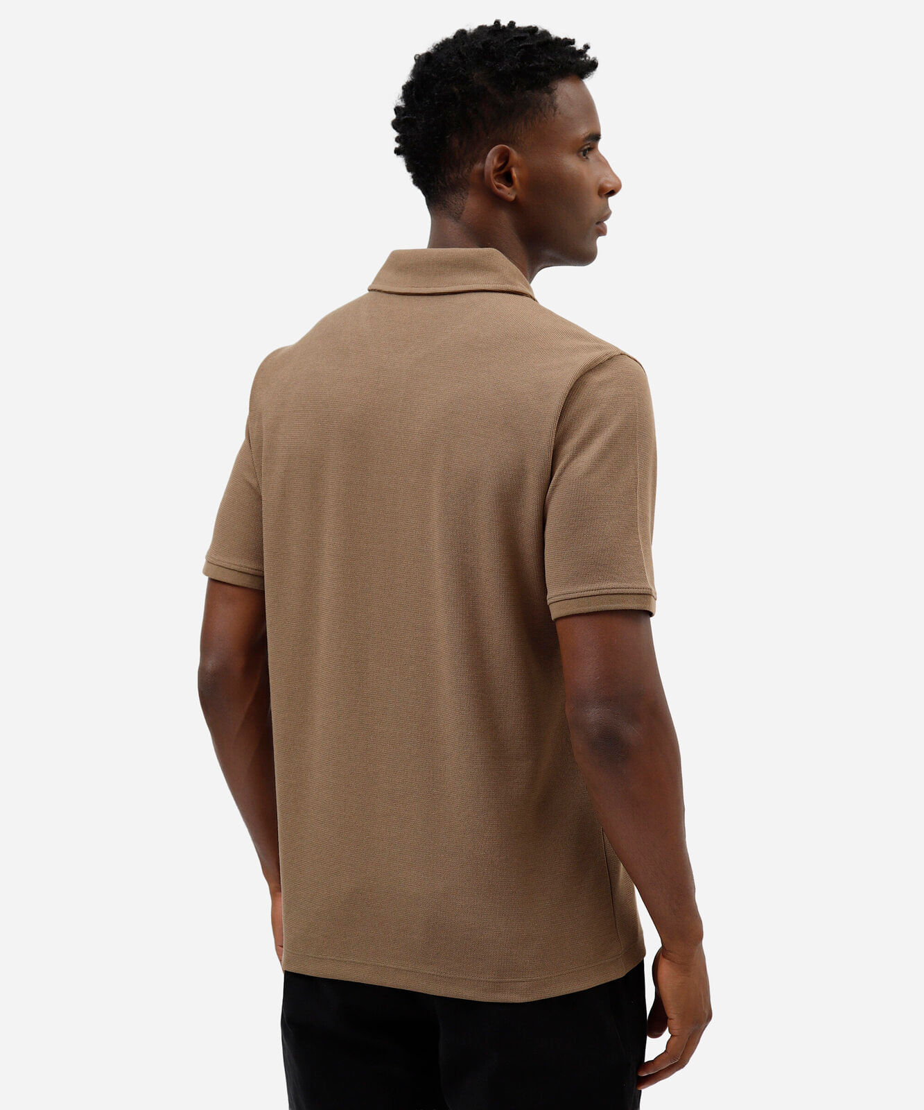 polo masculina com algodão manga curta texturizada bege
