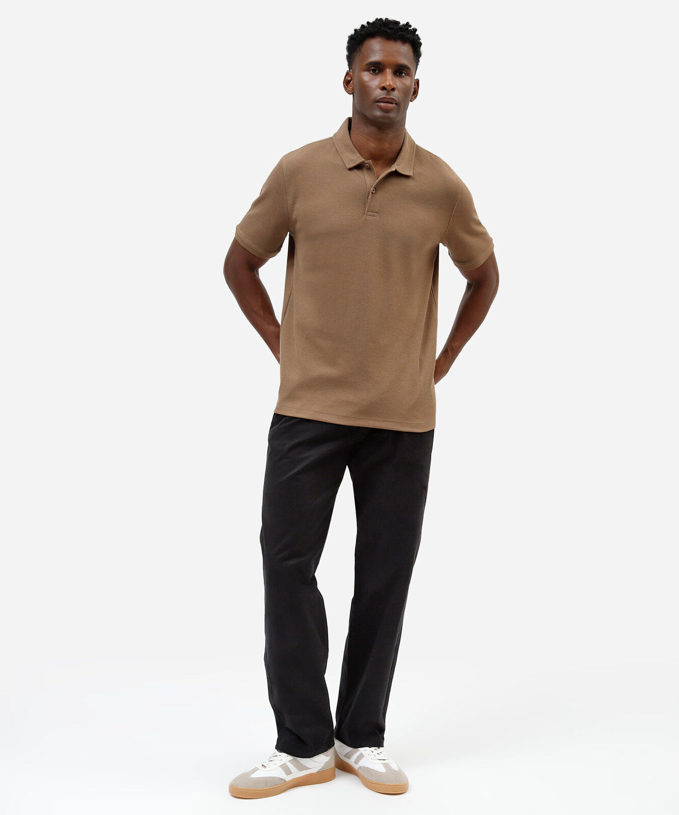 polo masculina com algodão manga curta texturizada bege