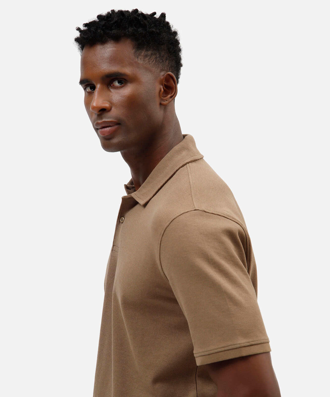 polo masculina com algodão manga curta texturizada bege