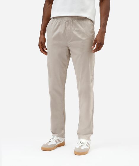 calça jogger chino masculina de sarja cós elástico bege