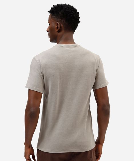 camiseta masculina de algodão texturizada manga curta bege
