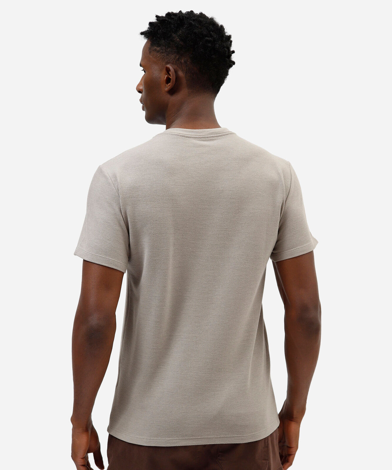 camiseta masculina de algodão texturizada manga curta bege