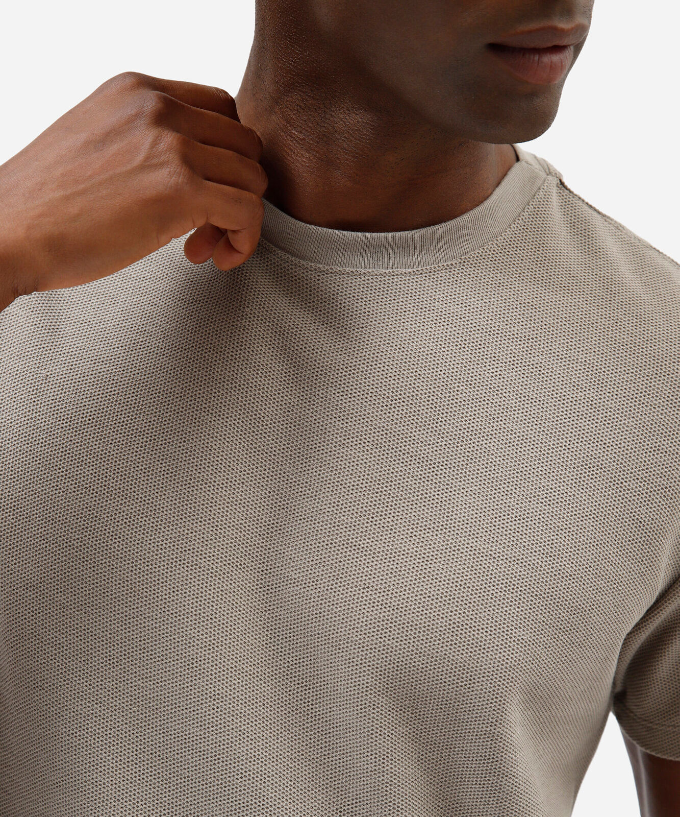 camiseta masculina de algodão texturizada manga curta bege