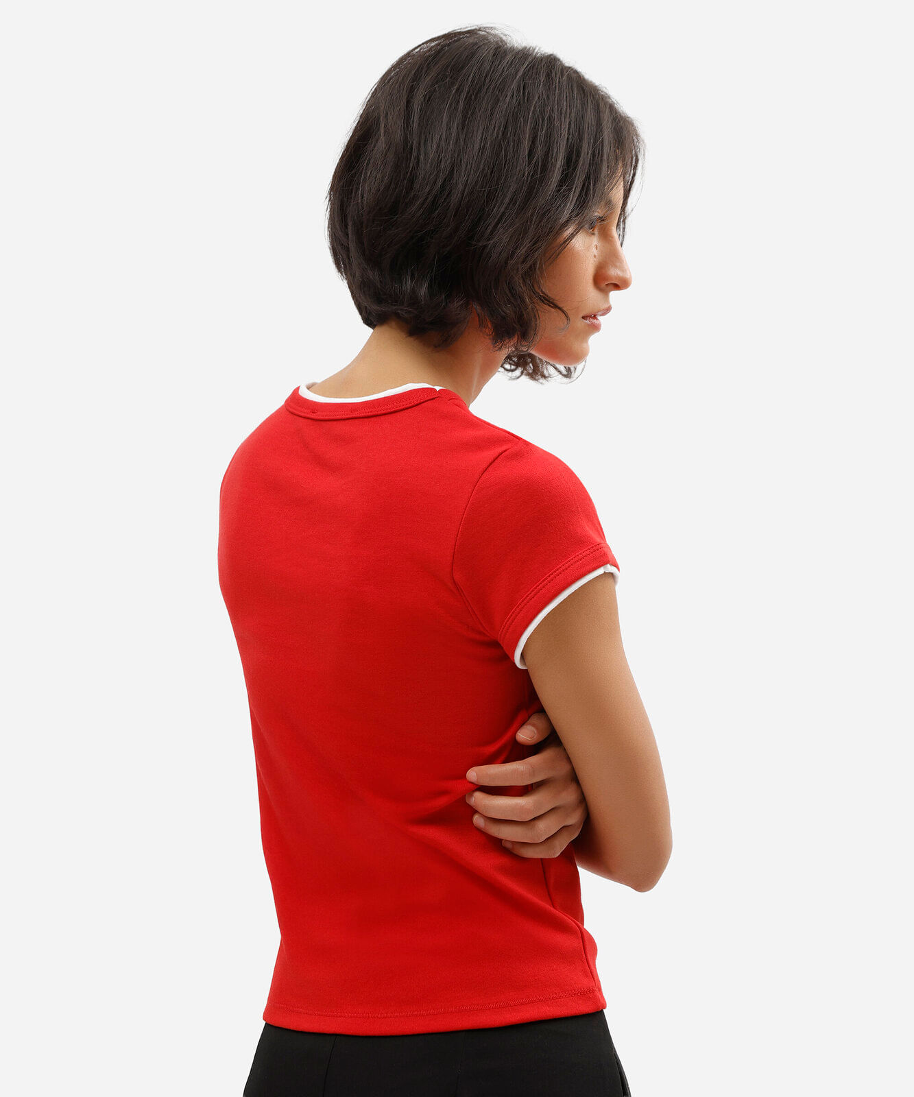 blusa feminina com algodão bicolor vermelha