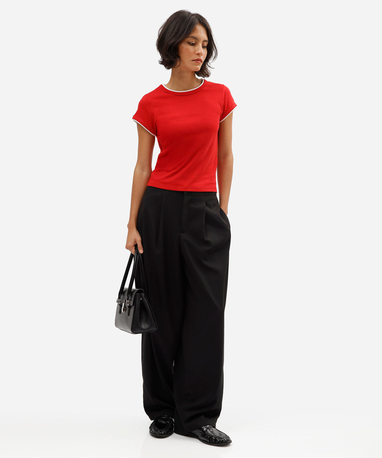 blusa feminina com algodão bicolor vermelha