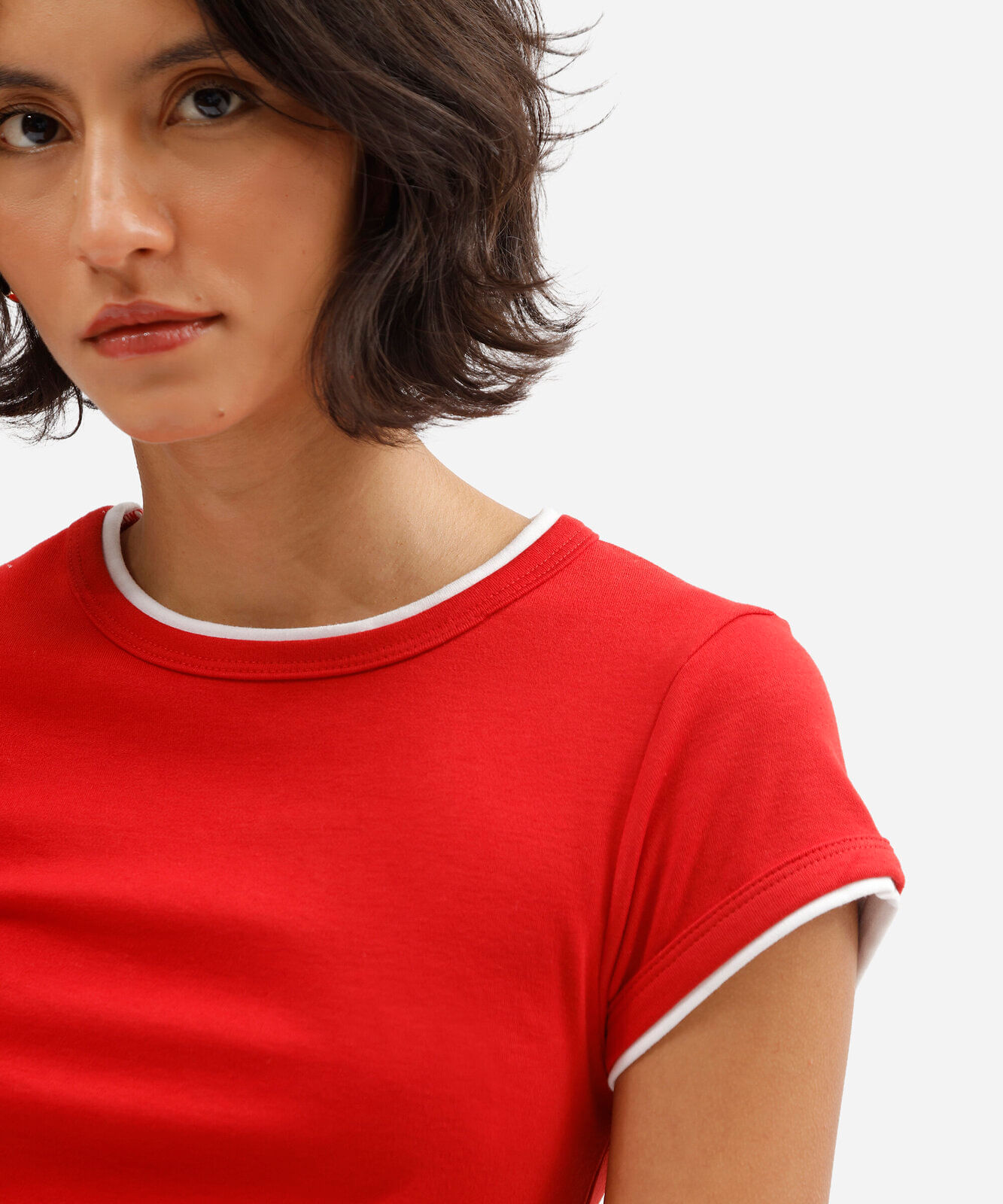 blusa feminina com algodão bicolor vermelha