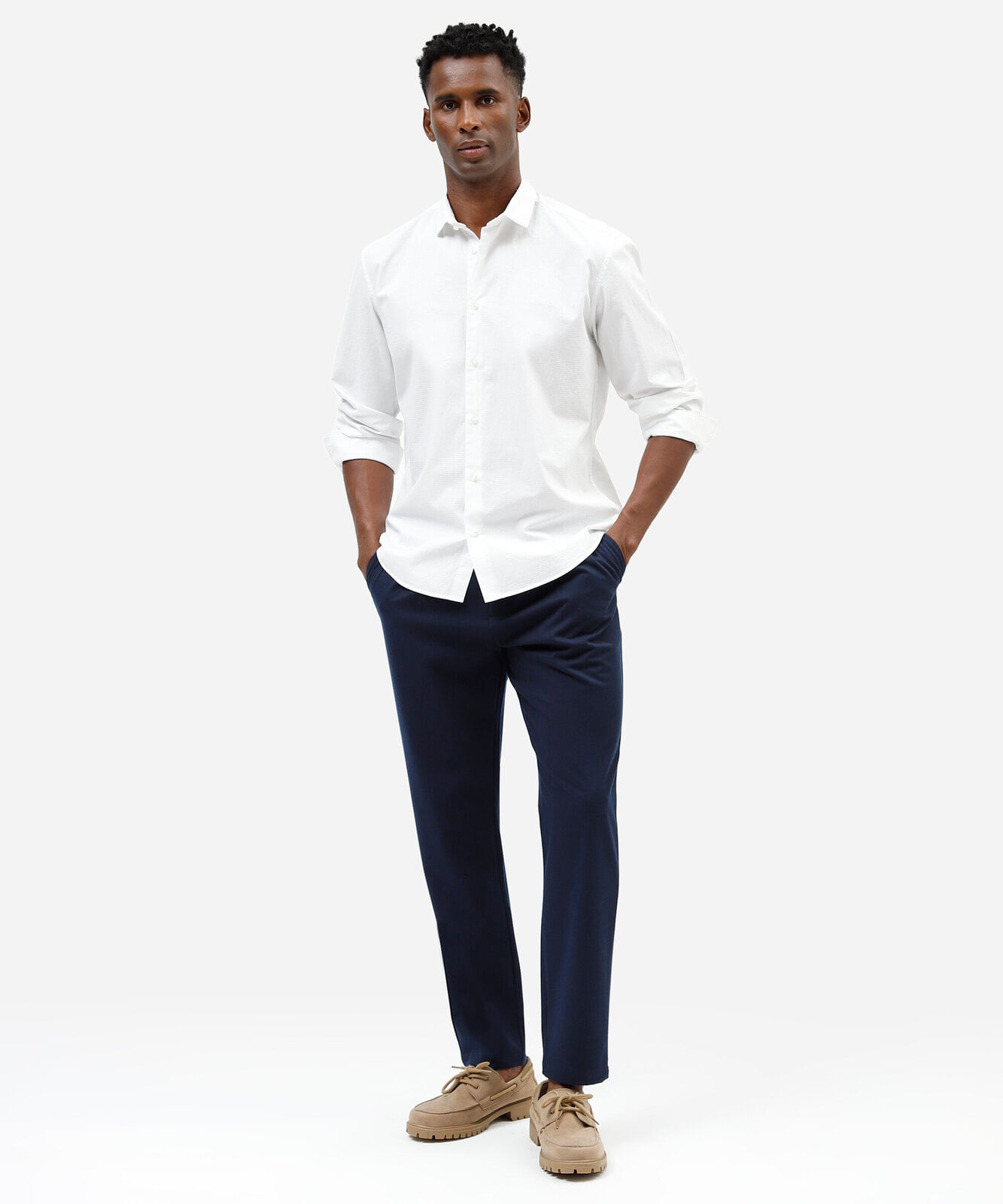 camisa masculina de algodão manga longa texturizada off white