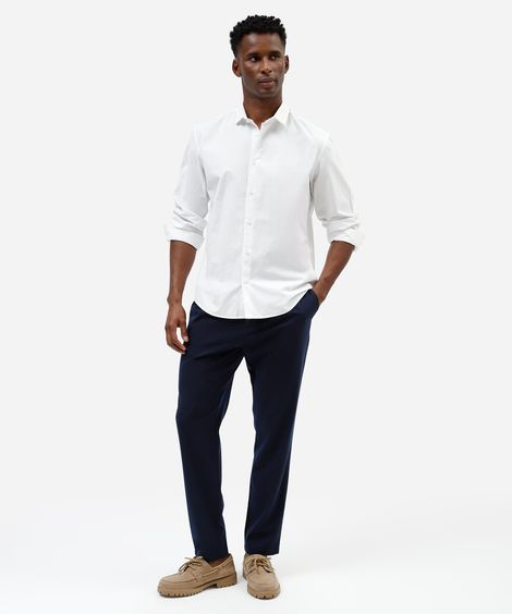 calça slim de alfaiataria masculina com fivela azul