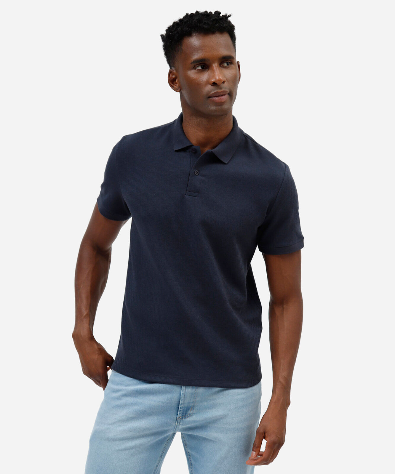 polo slim fit masculina com algodão manga curta azul