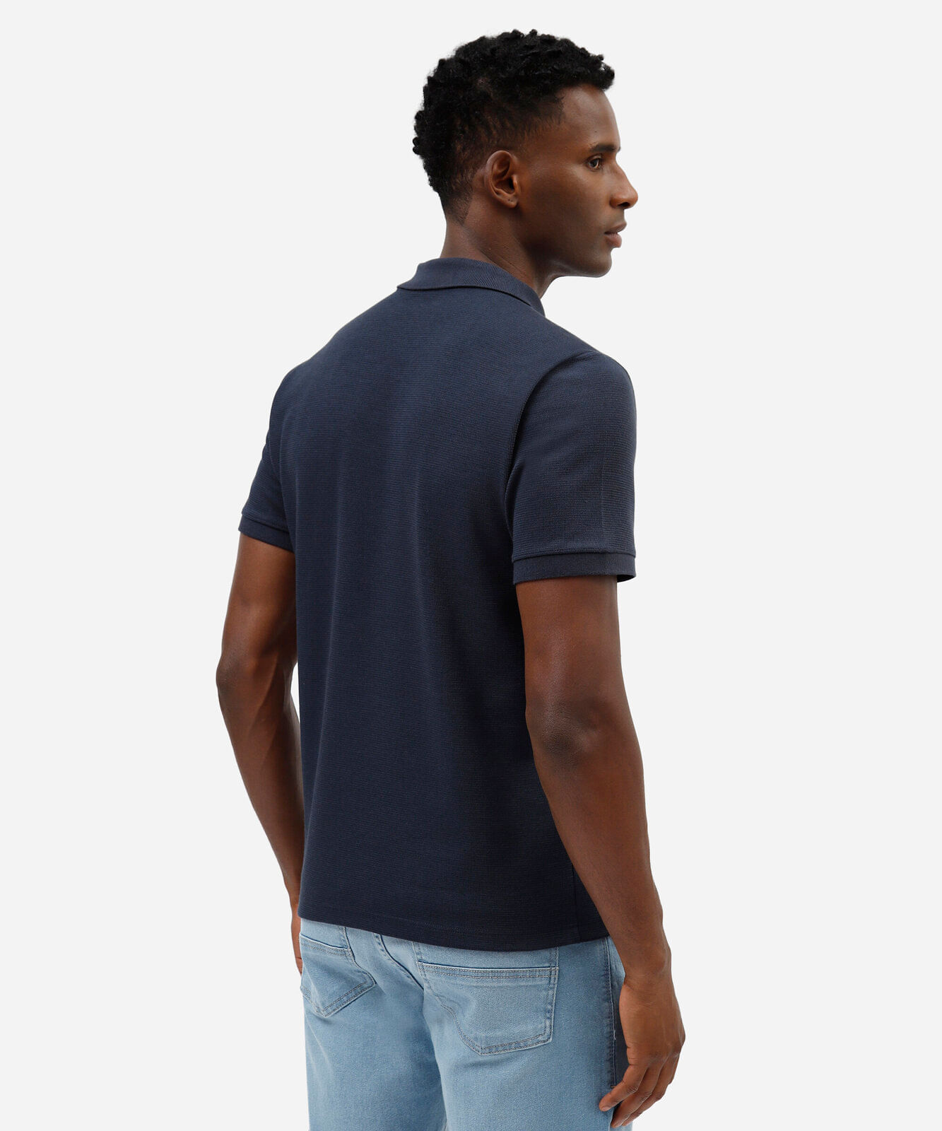 polo slim fit masculina com algodão manga curta azul