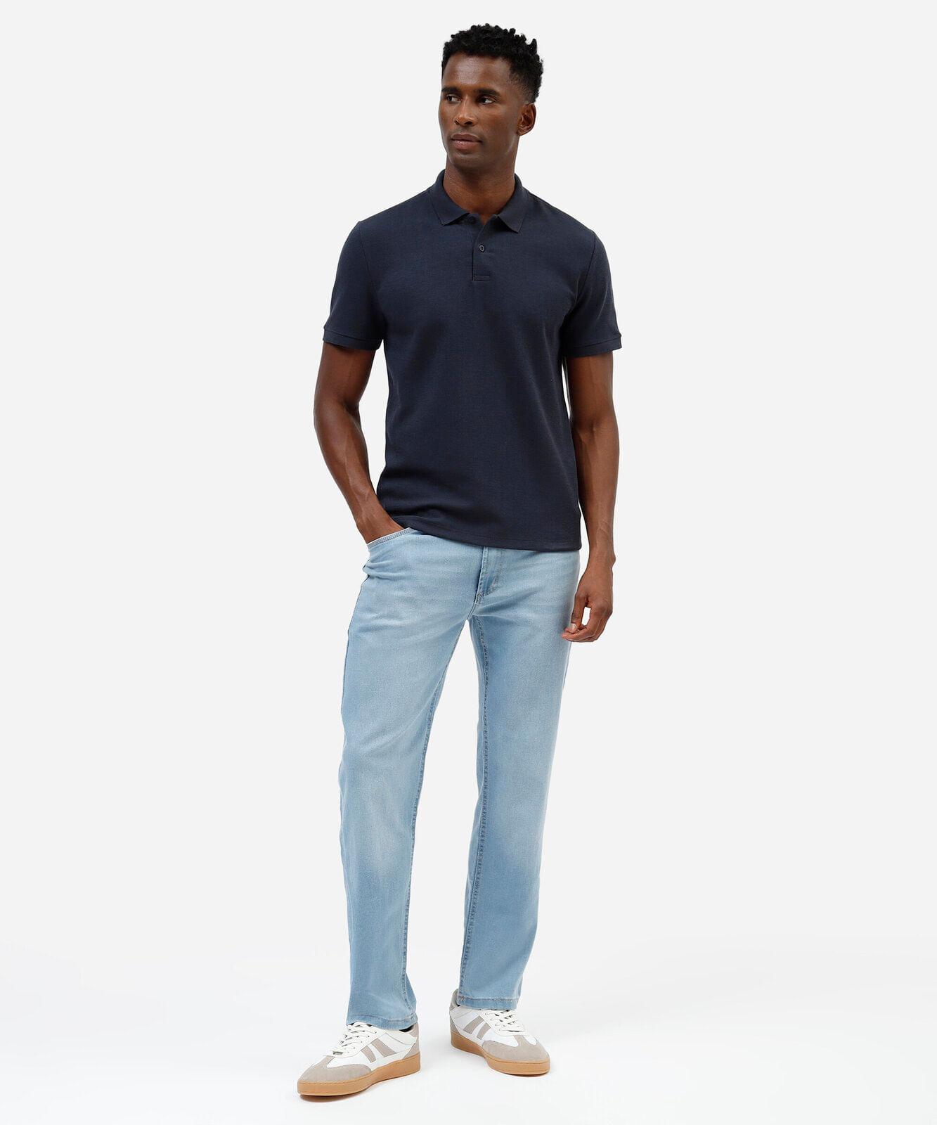 polo slim fit masculina com algodão manga curta azul