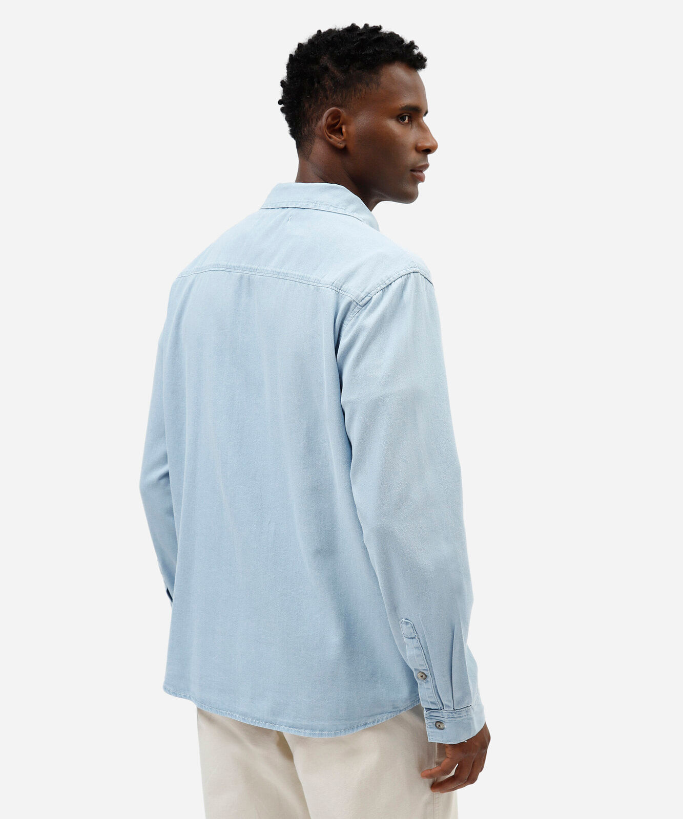 camisa masculina jeans manga longa azul