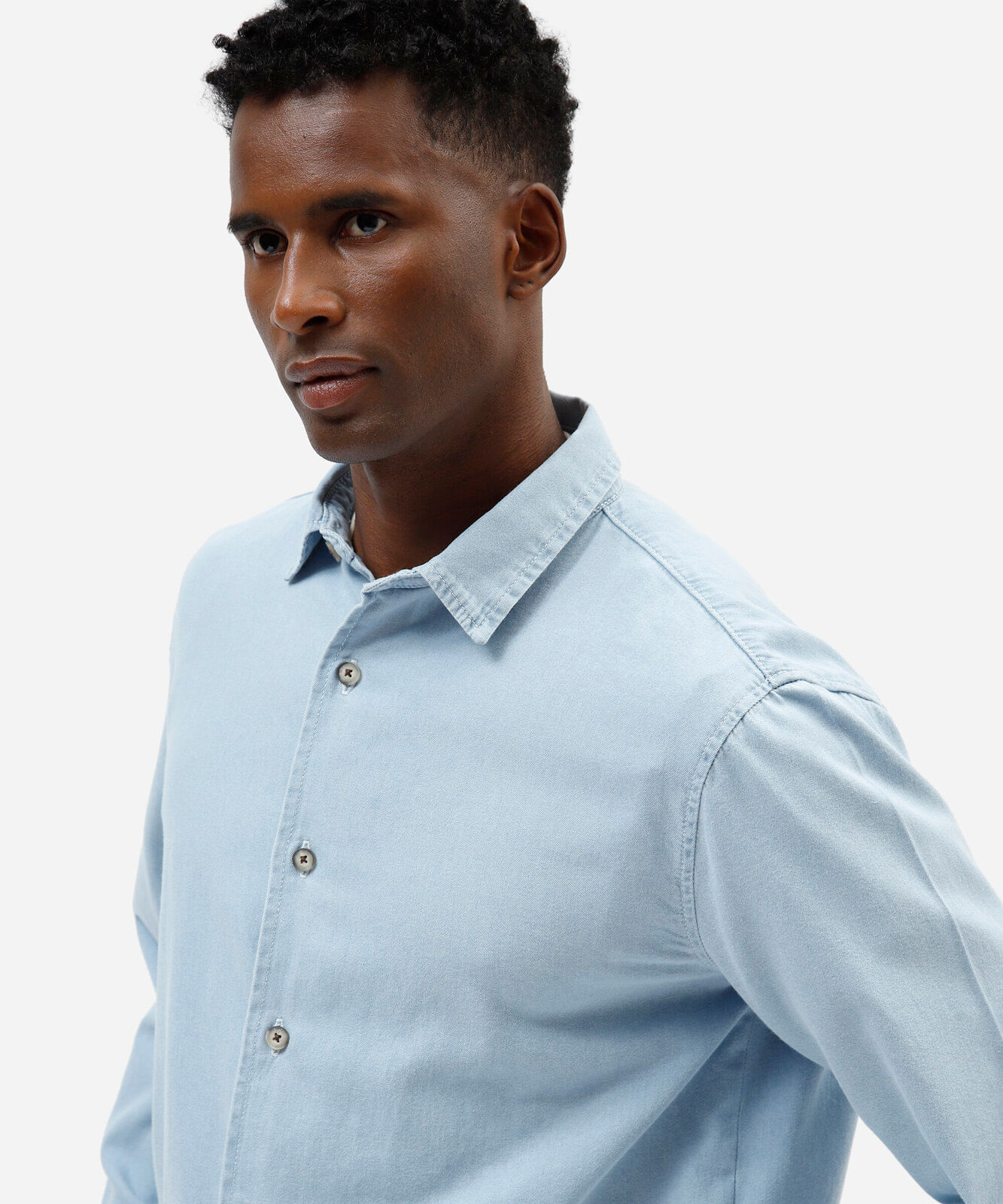 camisa masculina jeans manga longa azul