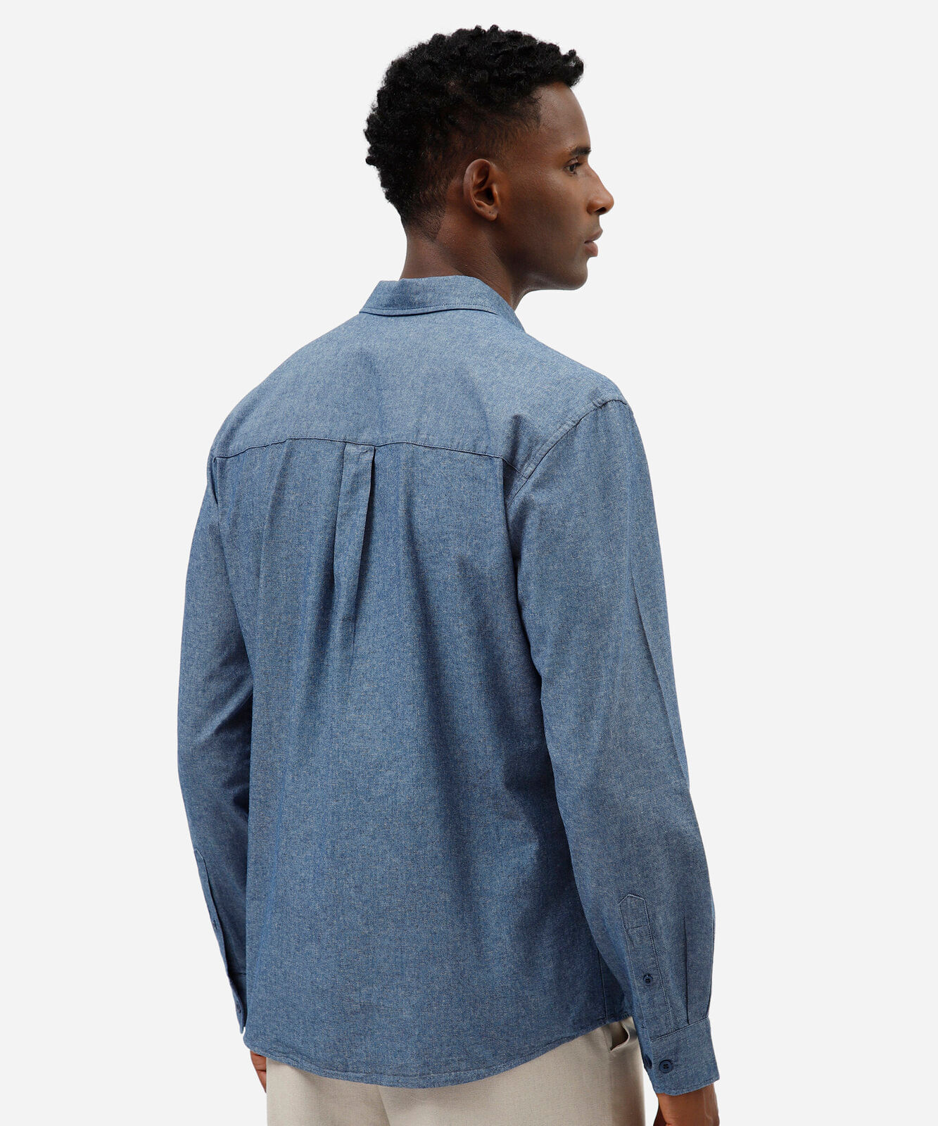 camisa masculina de algodão manga longa com bolso azul