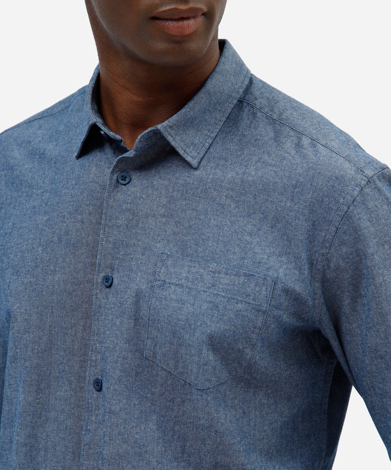 camisa masculina de algodão manga longa com bolso azul
