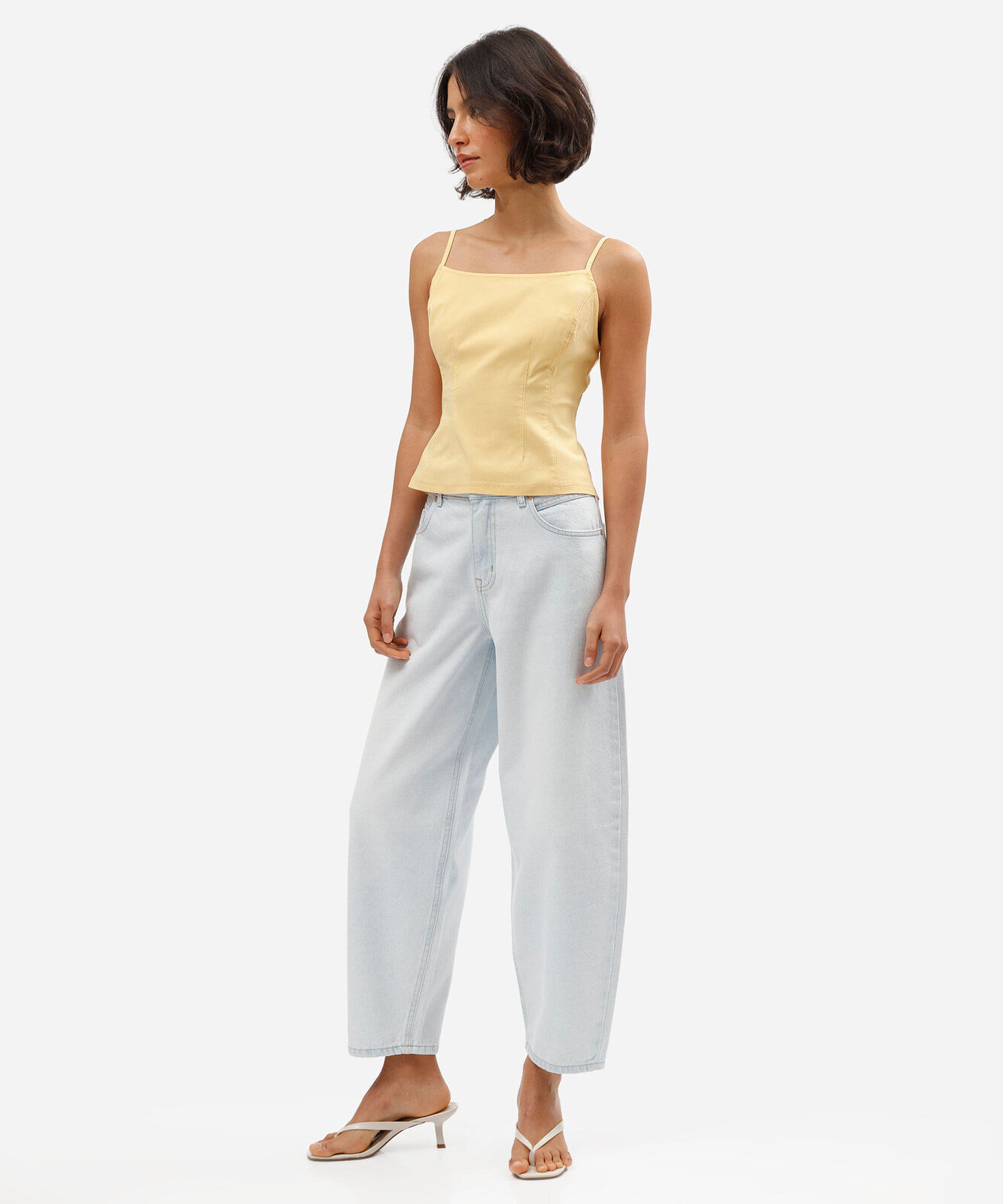 blusa alça fina feminina com viscose amarela