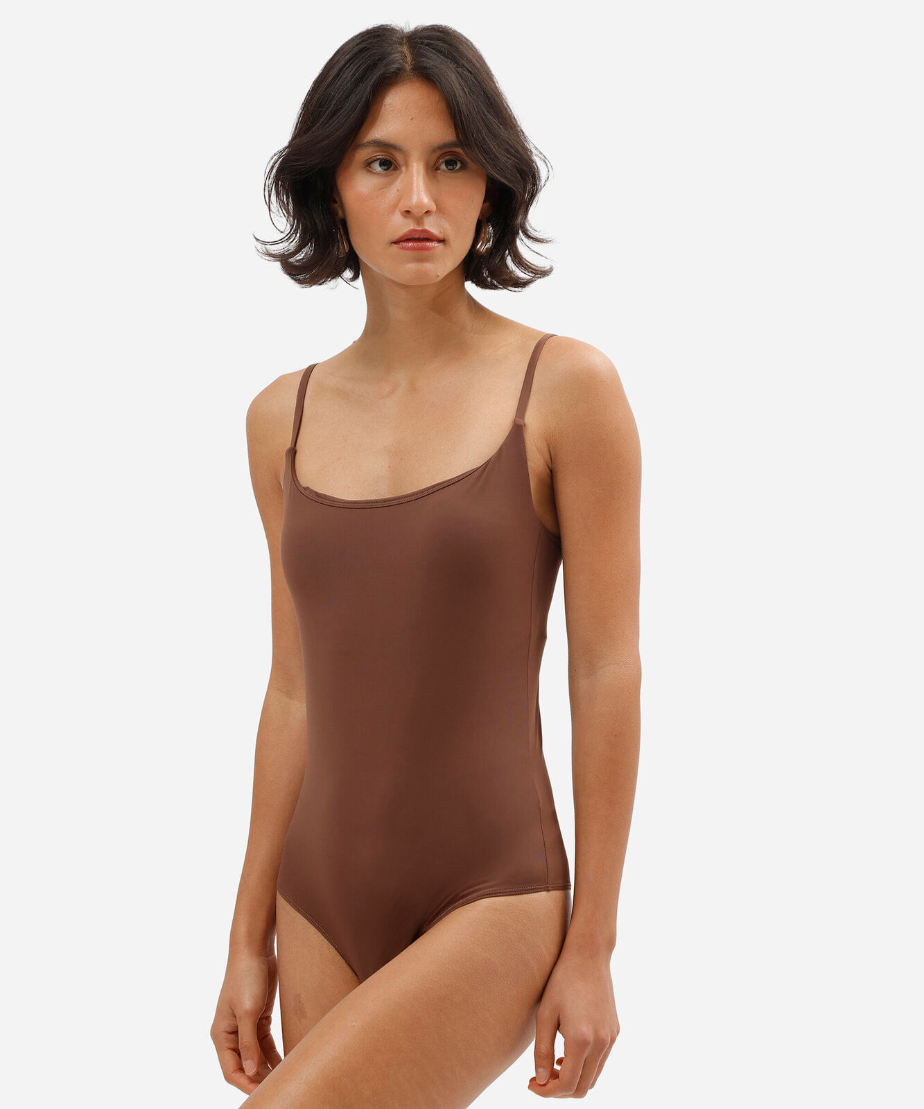 body alça fina feminino de poliamida marrom