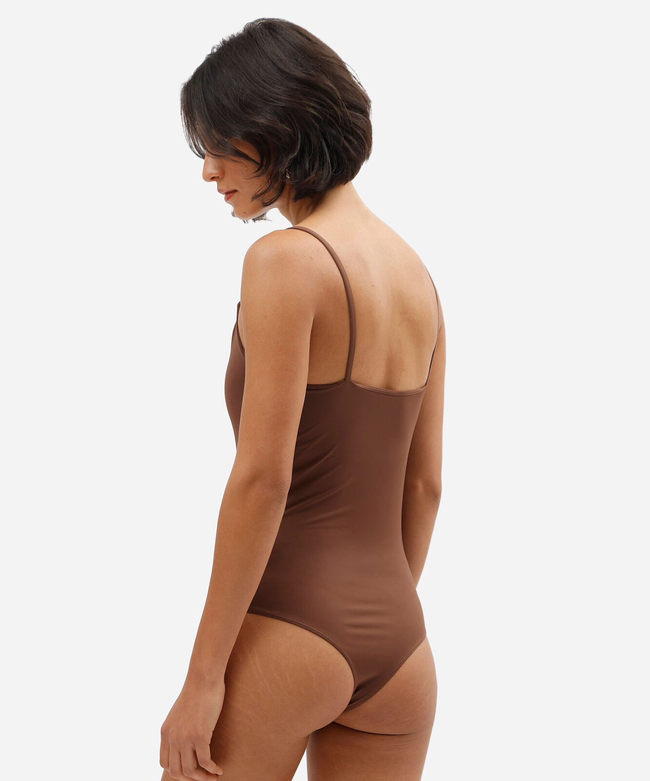 body alça fina feminino de poliamida marrom