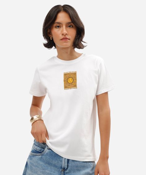 camiseta feminina de algodão manga curta estampada off white