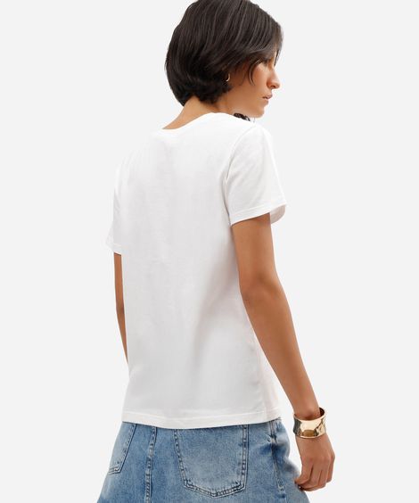 camiseta feminina de algodão manga curta estampada off white