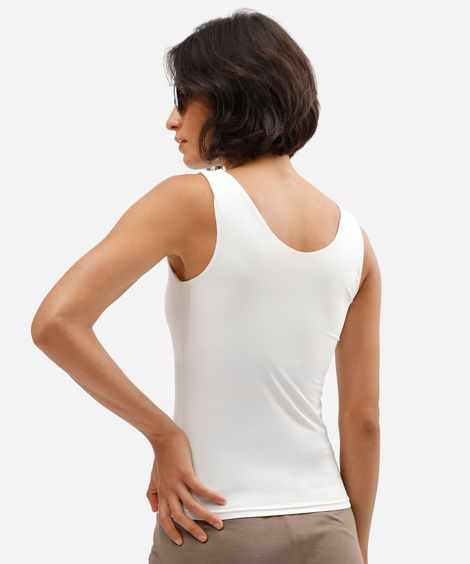 regata básica feminina de poliamida decote quadrado off white
