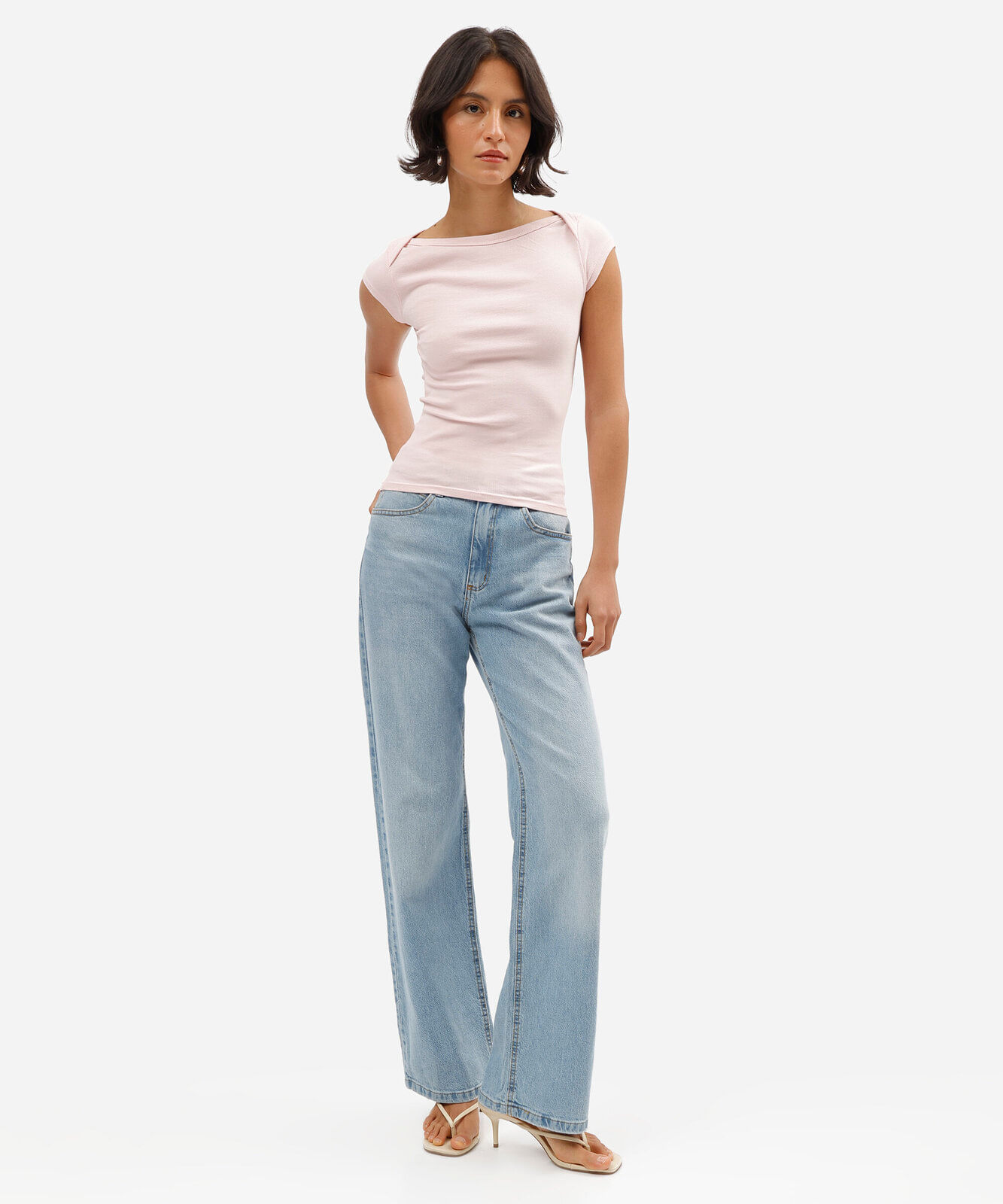 blusa feminina decote canoa manga curta rosa