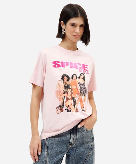 camiseta de algodão manga curta spice girls rosa