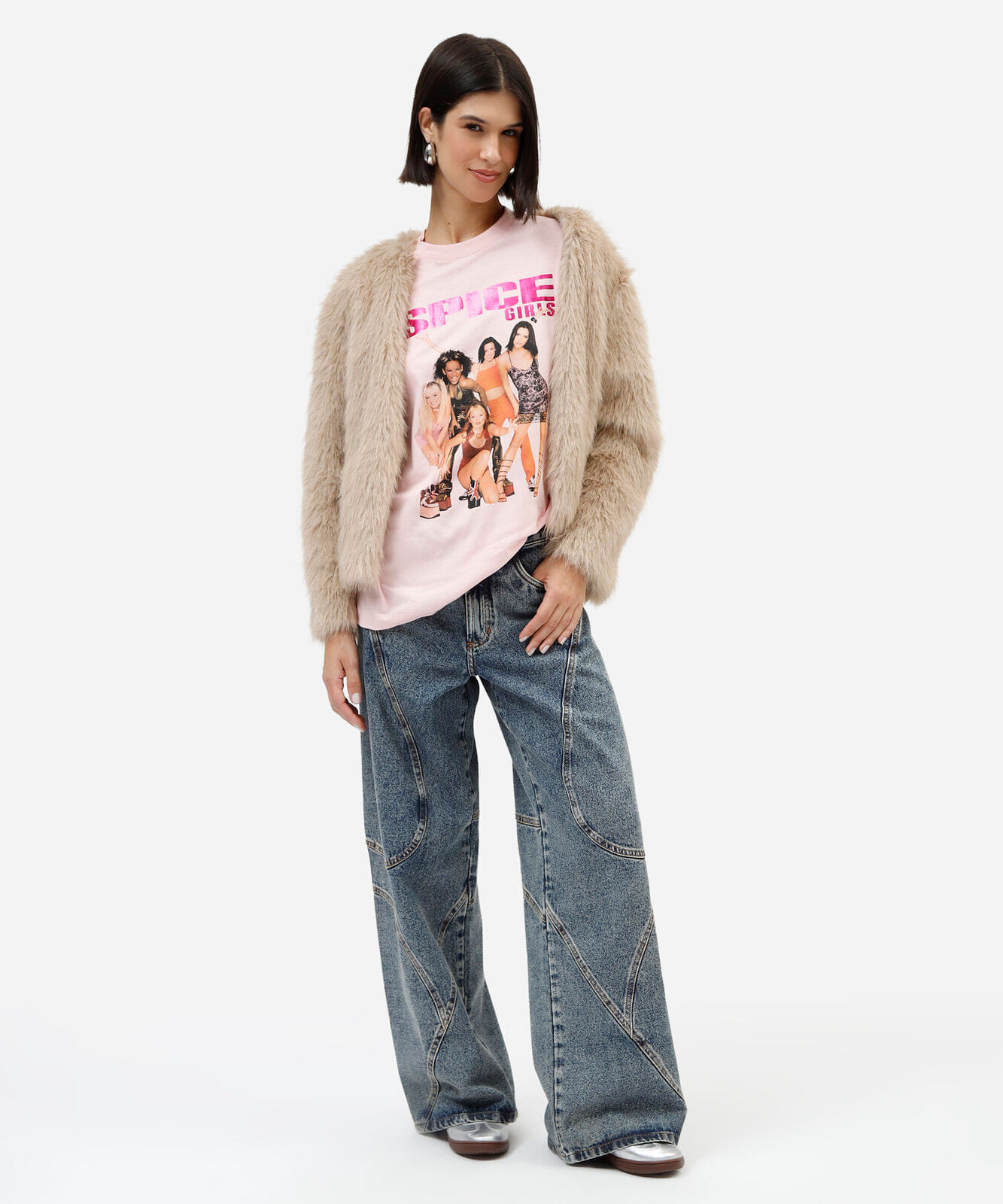camiseta de algodão manga curta spice girls rosa